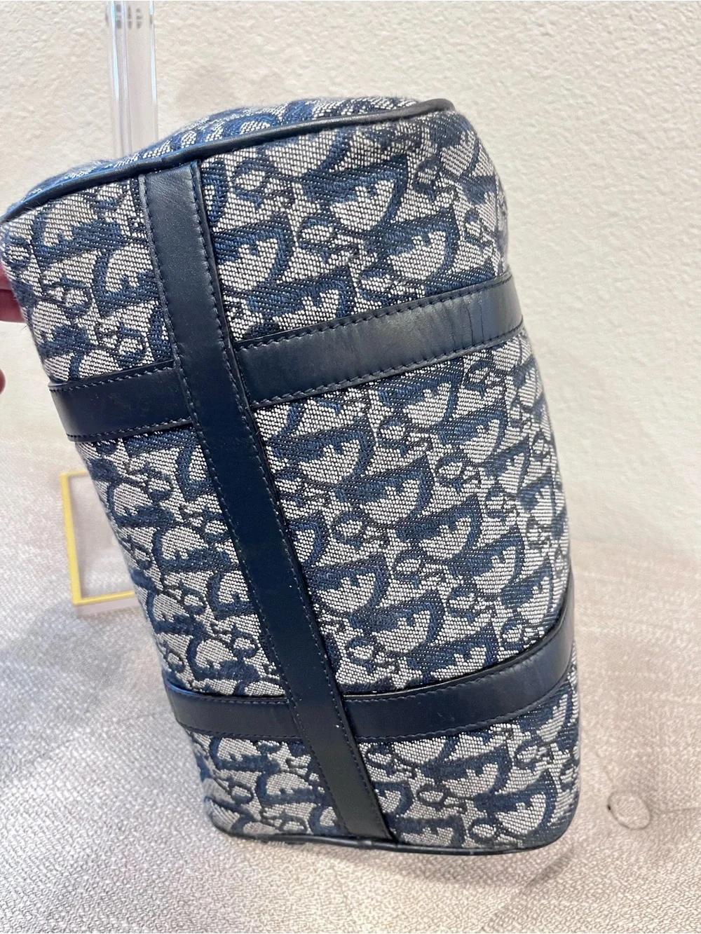 CHRISTIAN DIOR VINTAGE NAVY BLUE TROTTER CANVAS & MATCHING WALLET